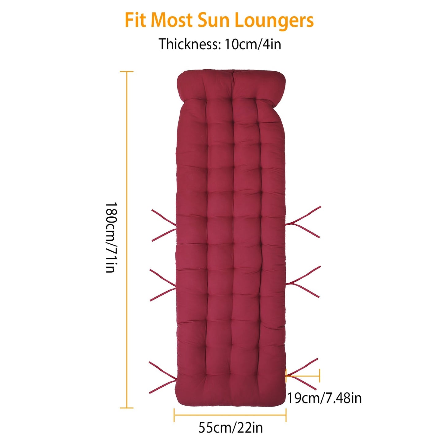 71x22in Chaise Lounger Cushion Recliner Rocking Chair Sofa Mat Deck Chair Cushion