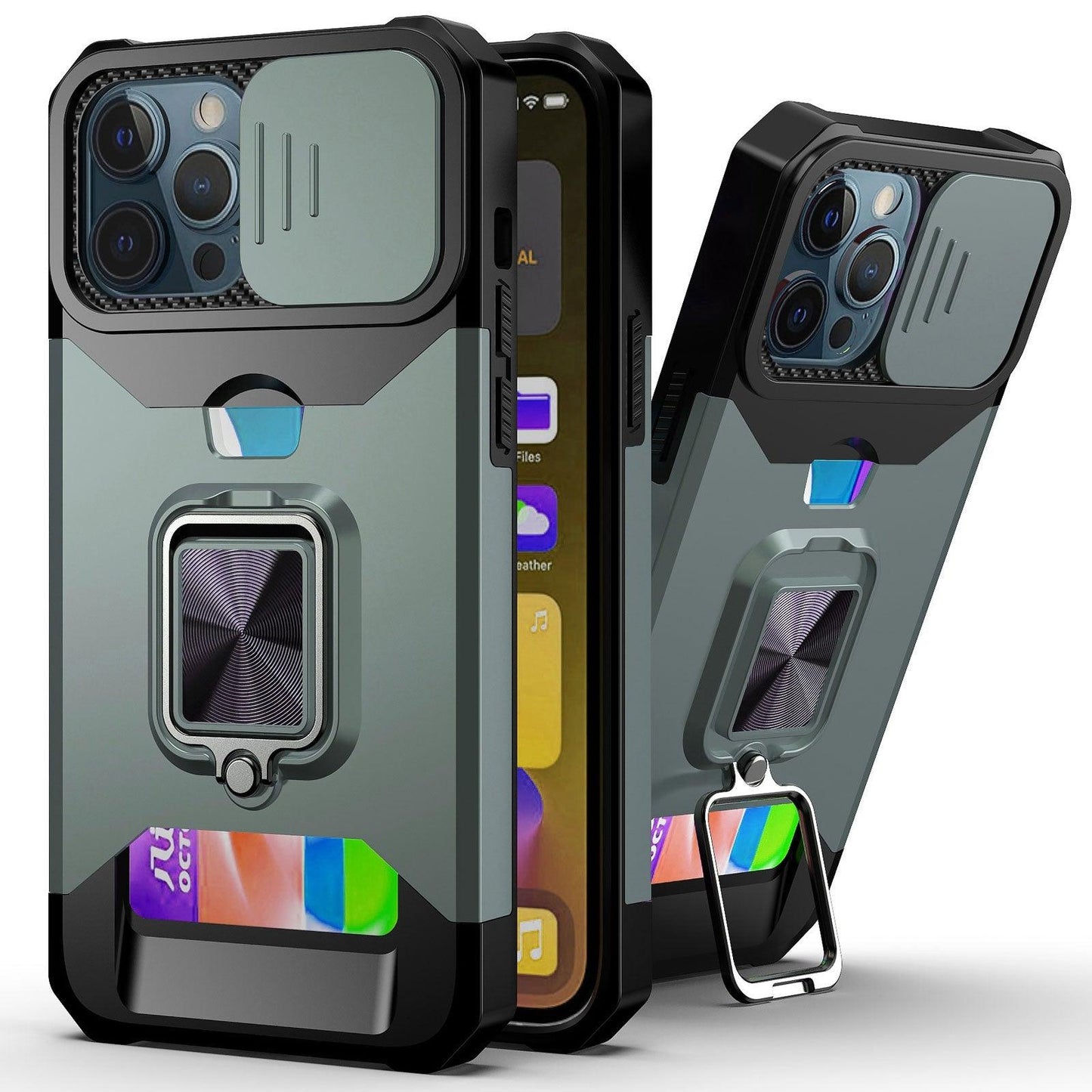 Slide Camera Cover Kickstand Card Wallet Case for iPhone11 X XS 8 Shockproof Protective Phone Case Wallet Case for iPhone With Sliding Camera Case With Kickstand Magnetic Adjustable Ring Holder
