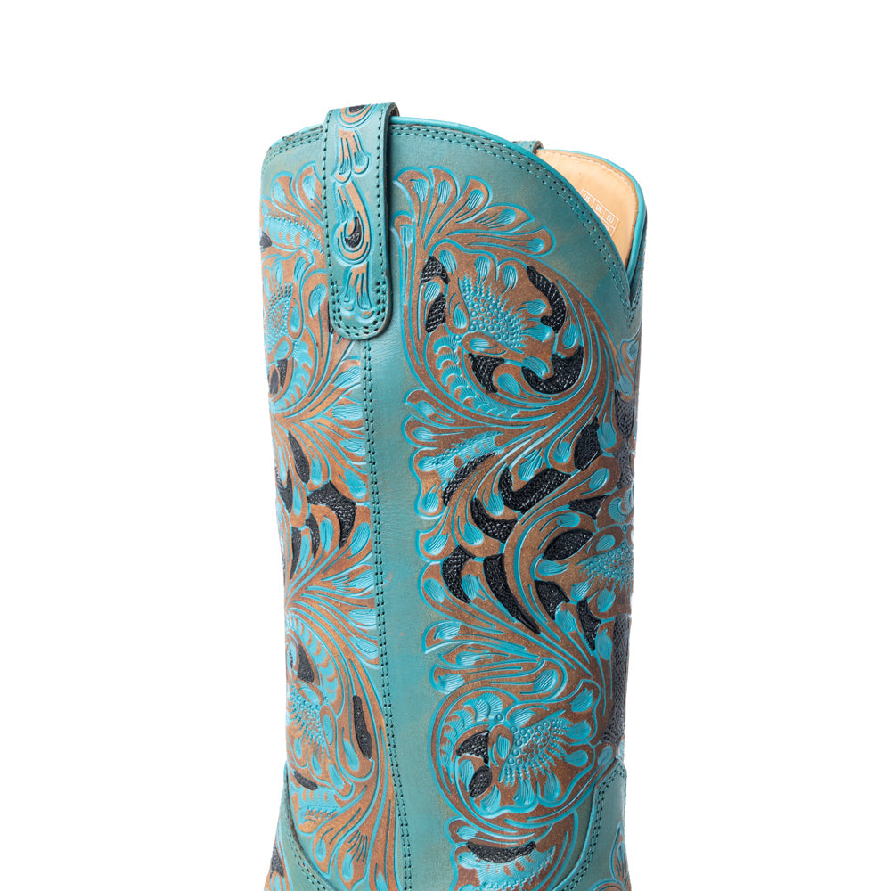 Myra Kasiopeah Cowgirl Leather Boots - Turquoise Western Boots for Women with Pointed Toe Heel