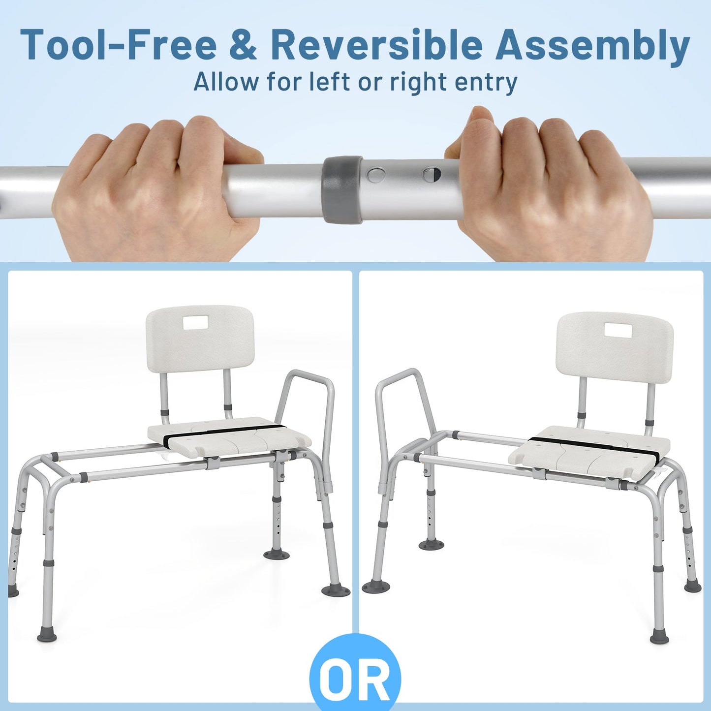 Sliding Tub Transfer Bench with Extra-Wide Seat for Elderly and Disabled