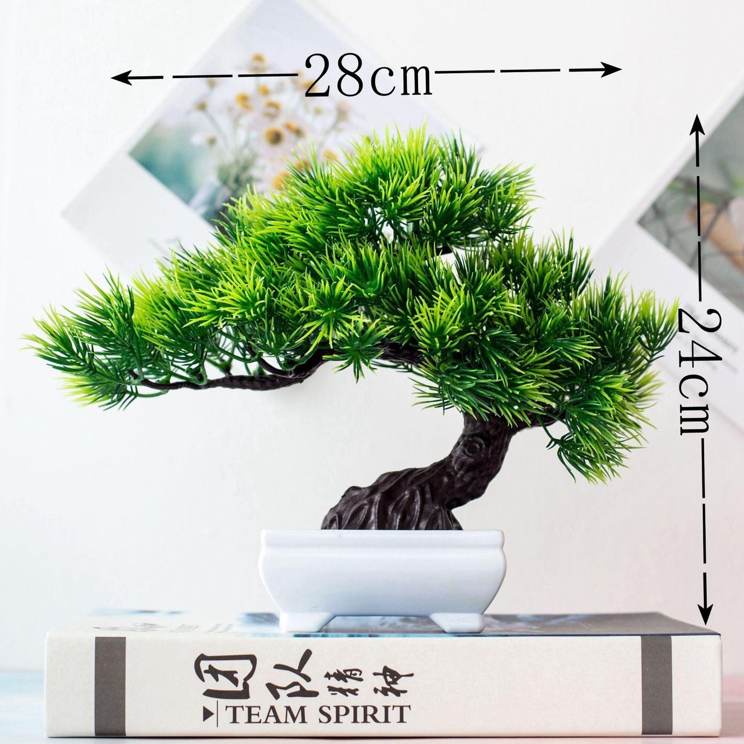 Artificial Bonsai Tree 24x28cm Artificial Green Plastic Small Tree Pot Potted Ornaments Home Garden Desktop Decoration Home Decor