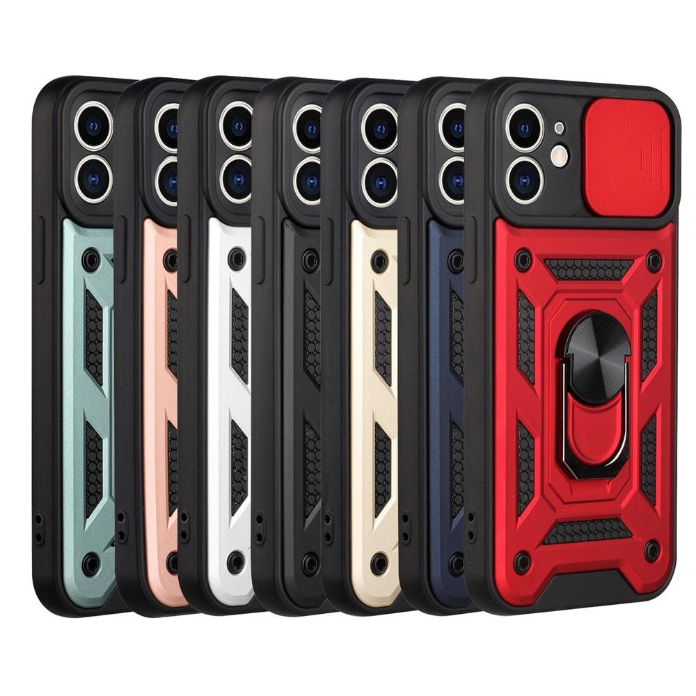 Camera Protection Shockproof Armor Case For iPhone 12 13 14 Pro Max Cover Men Cool Woman Camera Cover And Stand Sliding Lens Protection Rotating Ring Mount Shock Resistant Shockproof Protective Bumper