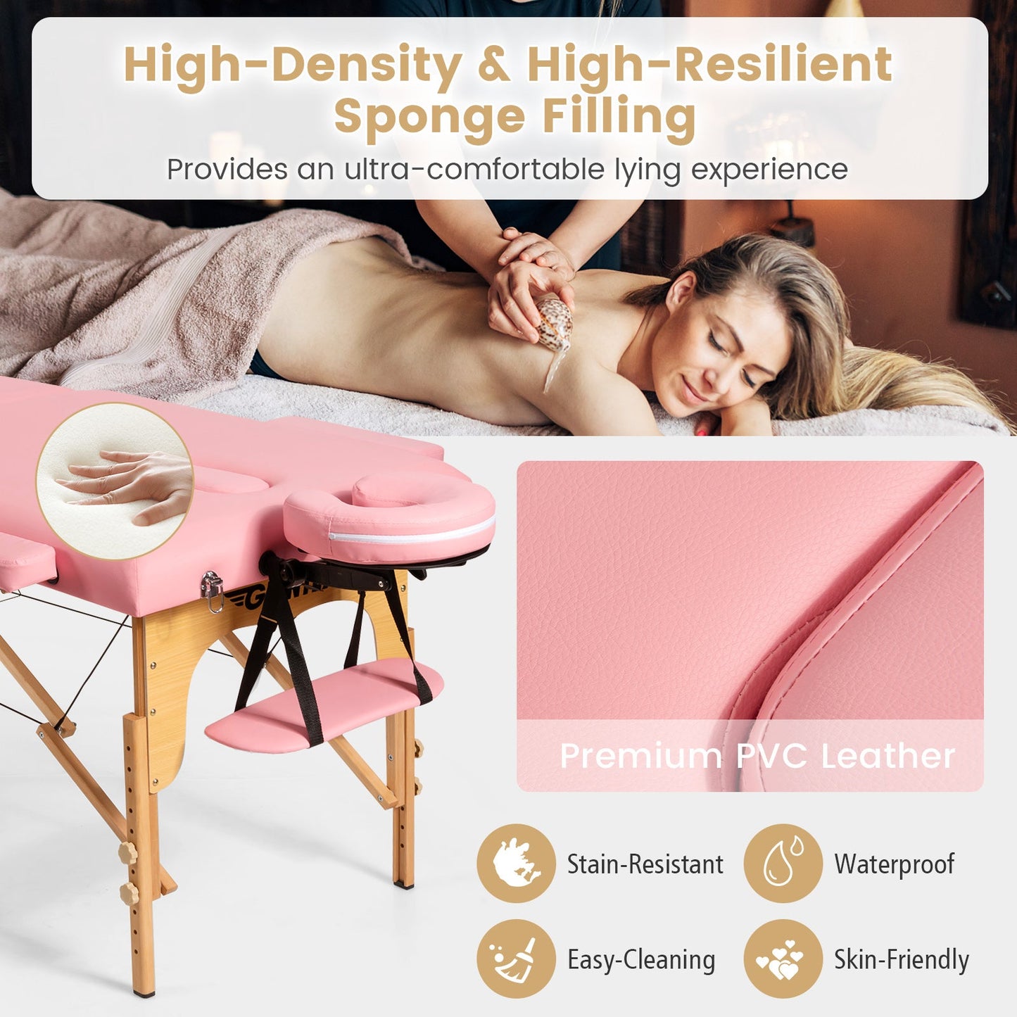 Portable Adjustable Facial Spa Bed with Carry Case-Pink