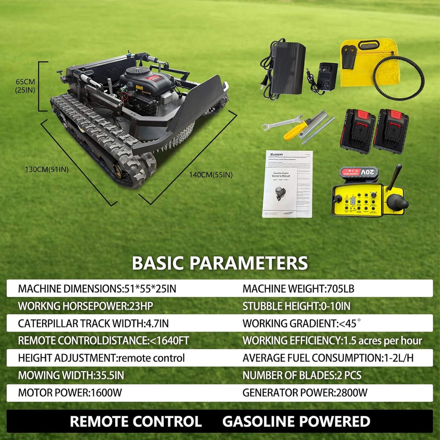 OVK Heavy-Duty 23HP Remote-Controlled Track Mower With 35-Inch Deck (SAK62581)