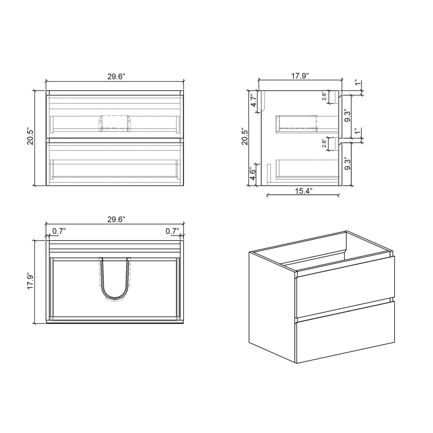 Nuvia 30-Inch Wall-Mounted Bathroom Vanity With Black Sink And Drawers (SAK76251)
