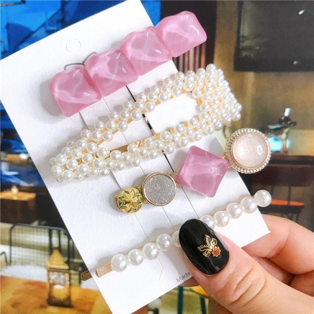 4pcs/set Women Hair Accessories Jewelry Korean Simulation Pearl Barrette Love Hearts Hair Clips For Girls Pink Hairpins Wedding Hair Accessories for Brides and Bridesmaids
