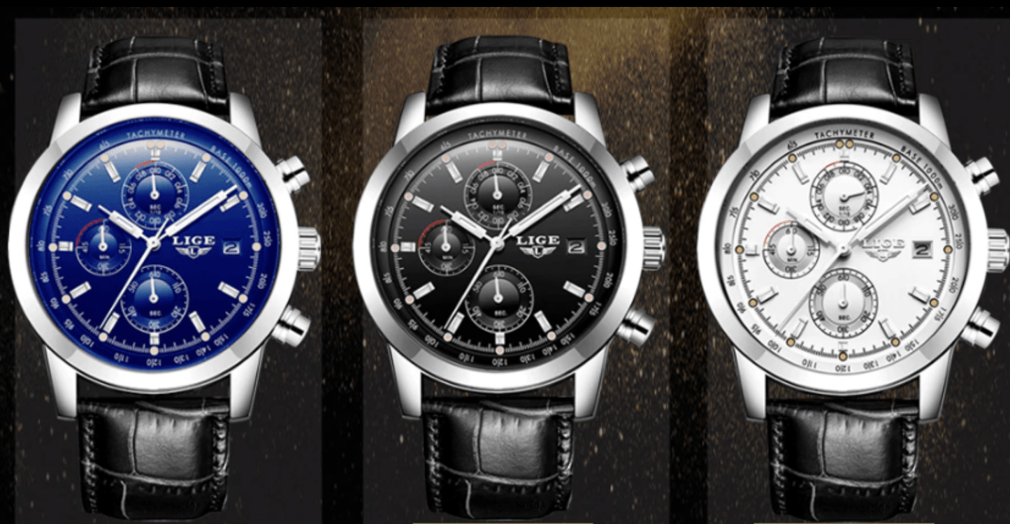 Men's Waterproof Watch With Chronometers Date Display And Fluorescent Pointers Excellent Look Perfect Gift