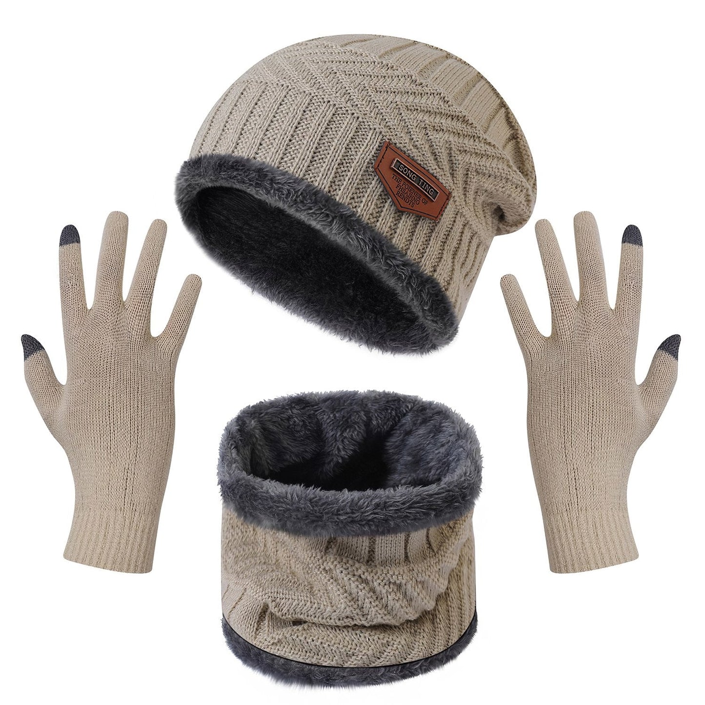 Unisex Winter Warm Knitted Beanie Scarf Gloves Set