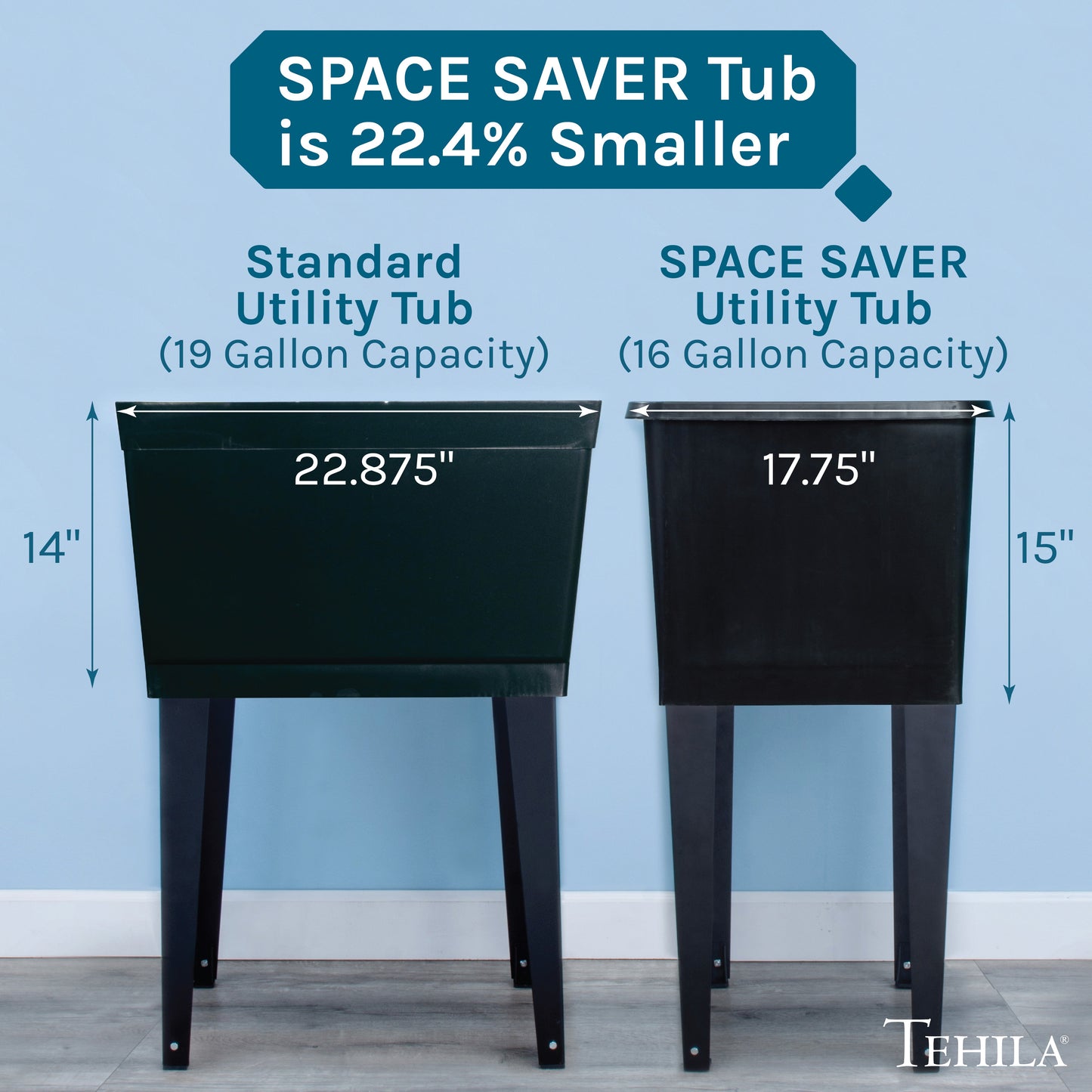 Tehila Space Saver Freestanding Black Utility Sink with Black Finish Pull-Out Faucet