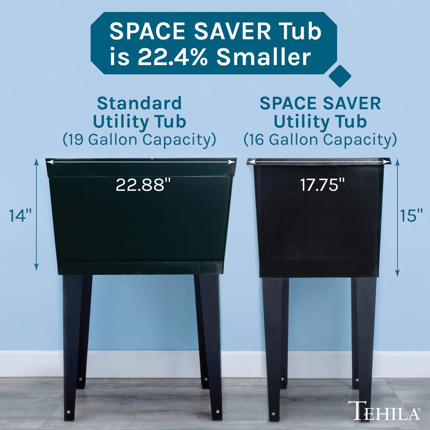 Tehila Space Saver Freestanding Black Utility Sink with Chrome Finish Pull-Out Faucet