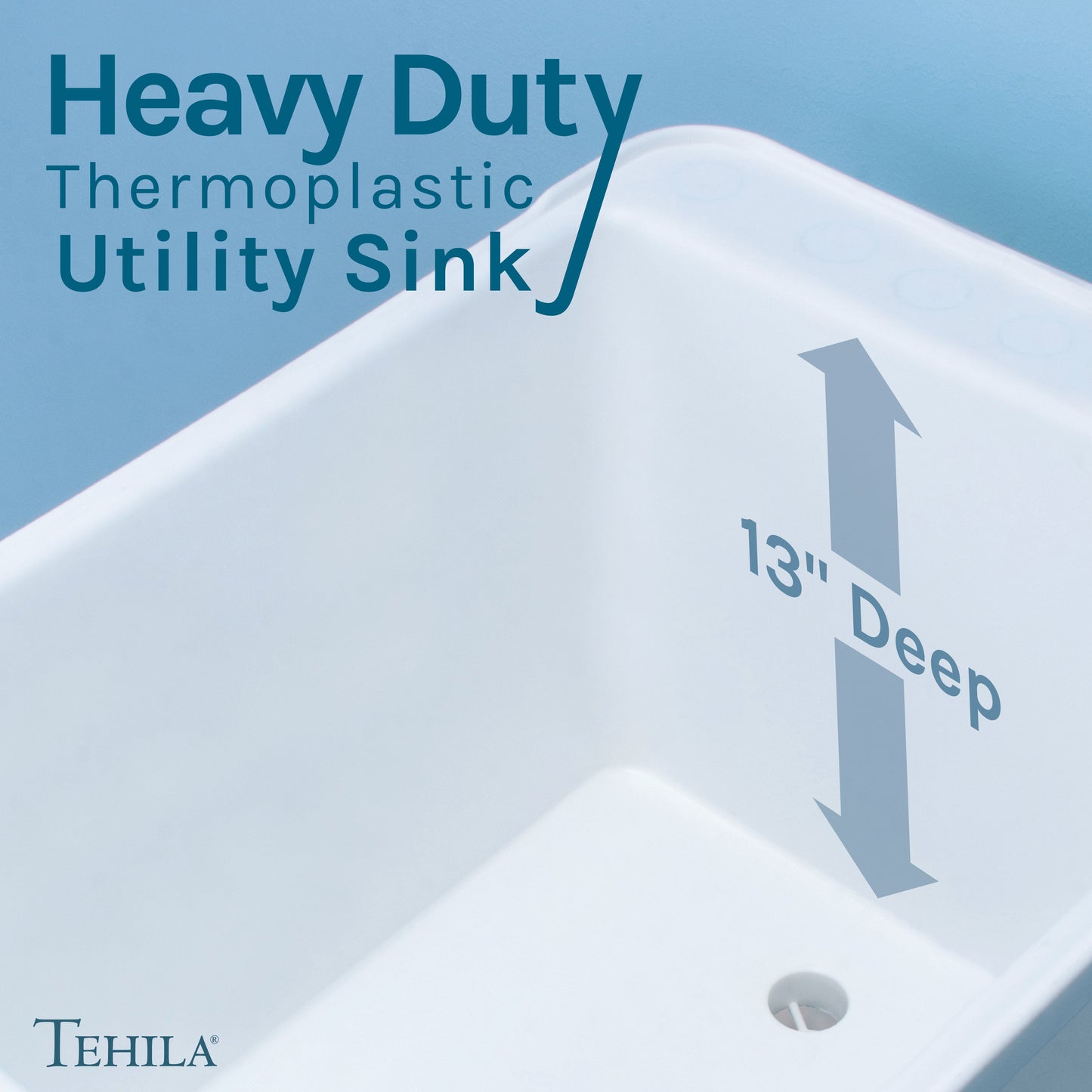 Tehila Space Saver Freestanding White Utility Sink with Chrome Finish Gooseneck Faucet and Side Sprayer