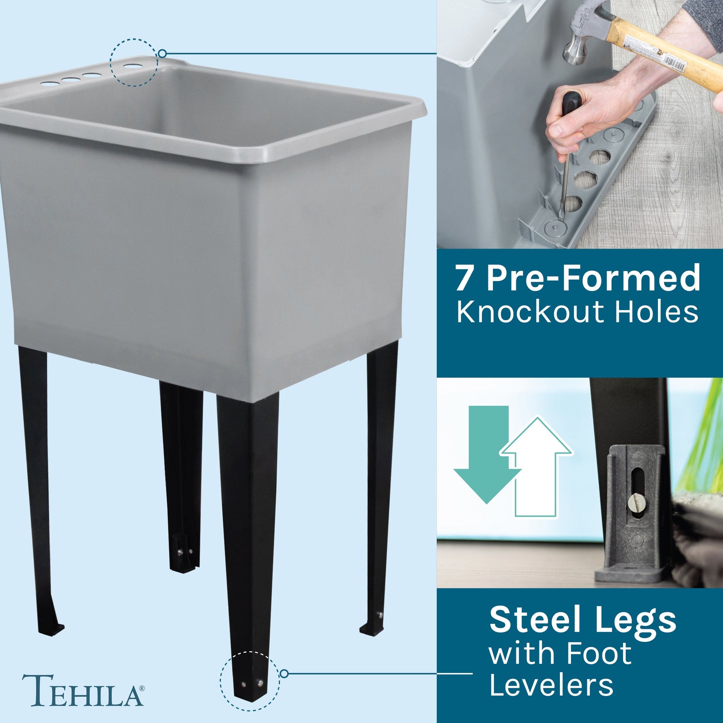Tehila Space Saver Freestanding Grey Utility Sink