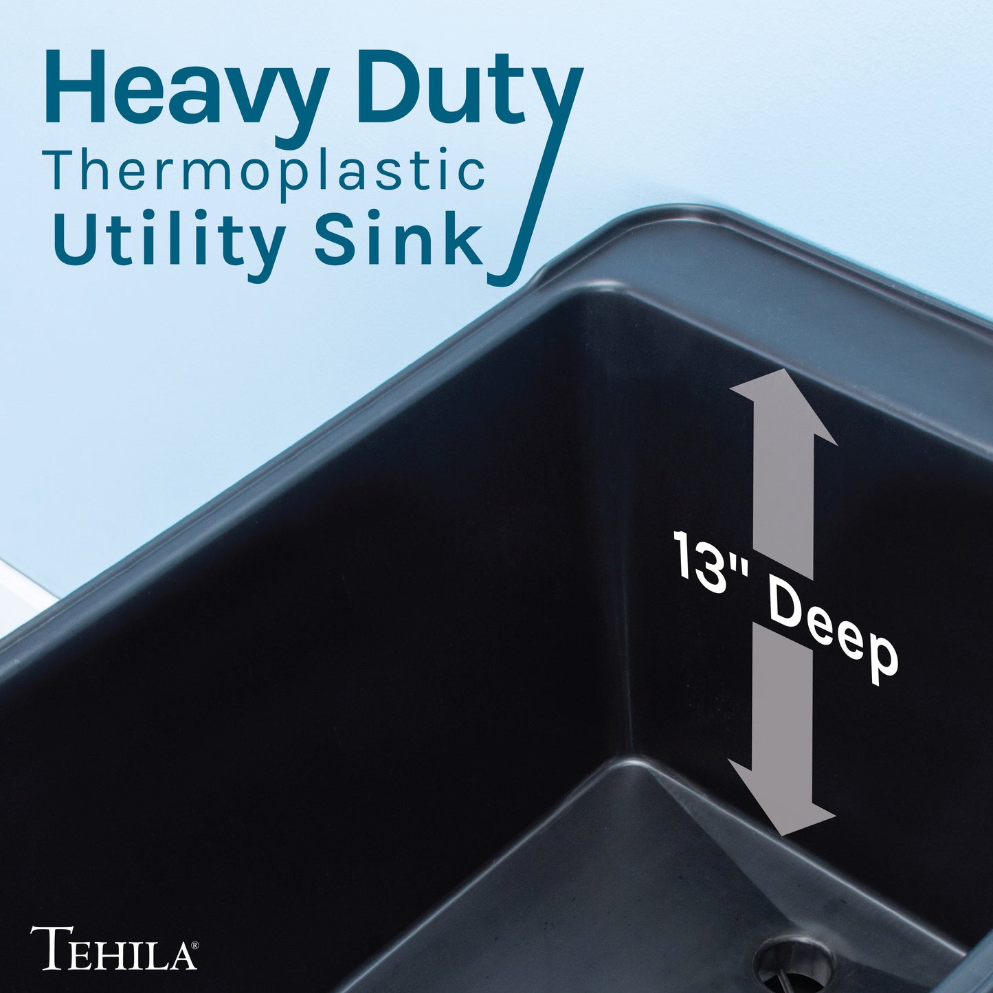 Tehila Space Saver Freestanding Black Utility Sink with Black Finish Low-Profile Pull-Down Faucet
