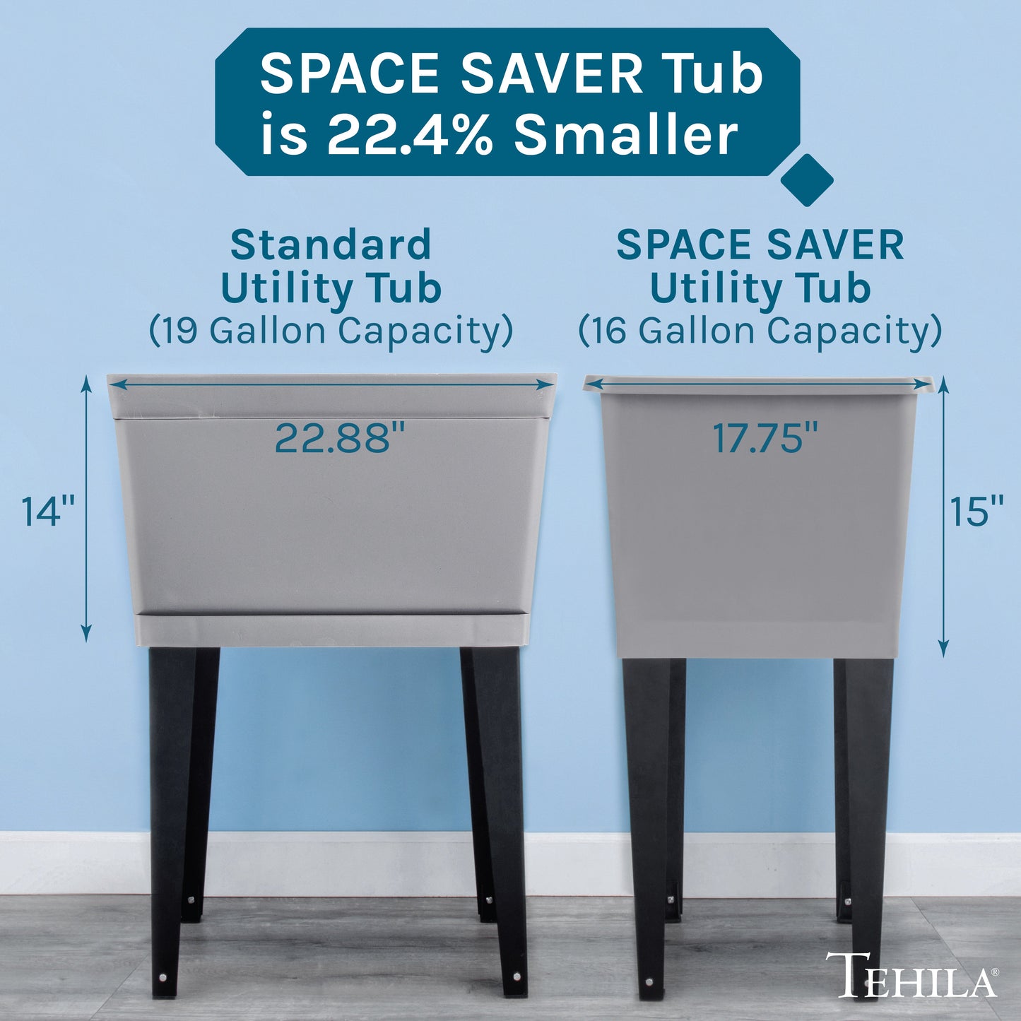 Tehila Space Saver Freestanding Grey Utility Sink with Stainless Steel Finish Low-Profile Pull-Down Faucet