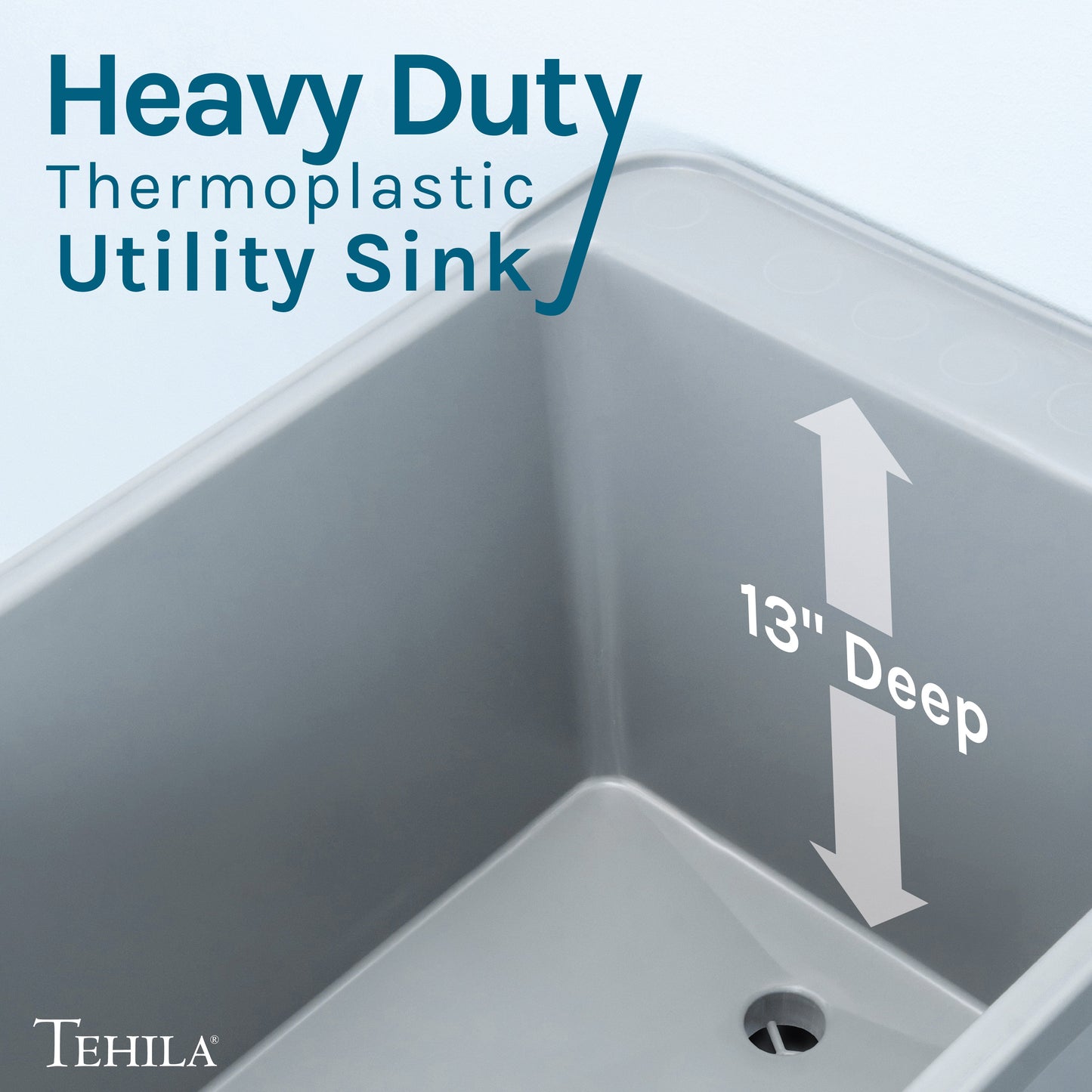 Tehila Space Saver Freestanding Grey Utility Sink with Stainless Steel Finish Low-Profile Pull-Down Faucet