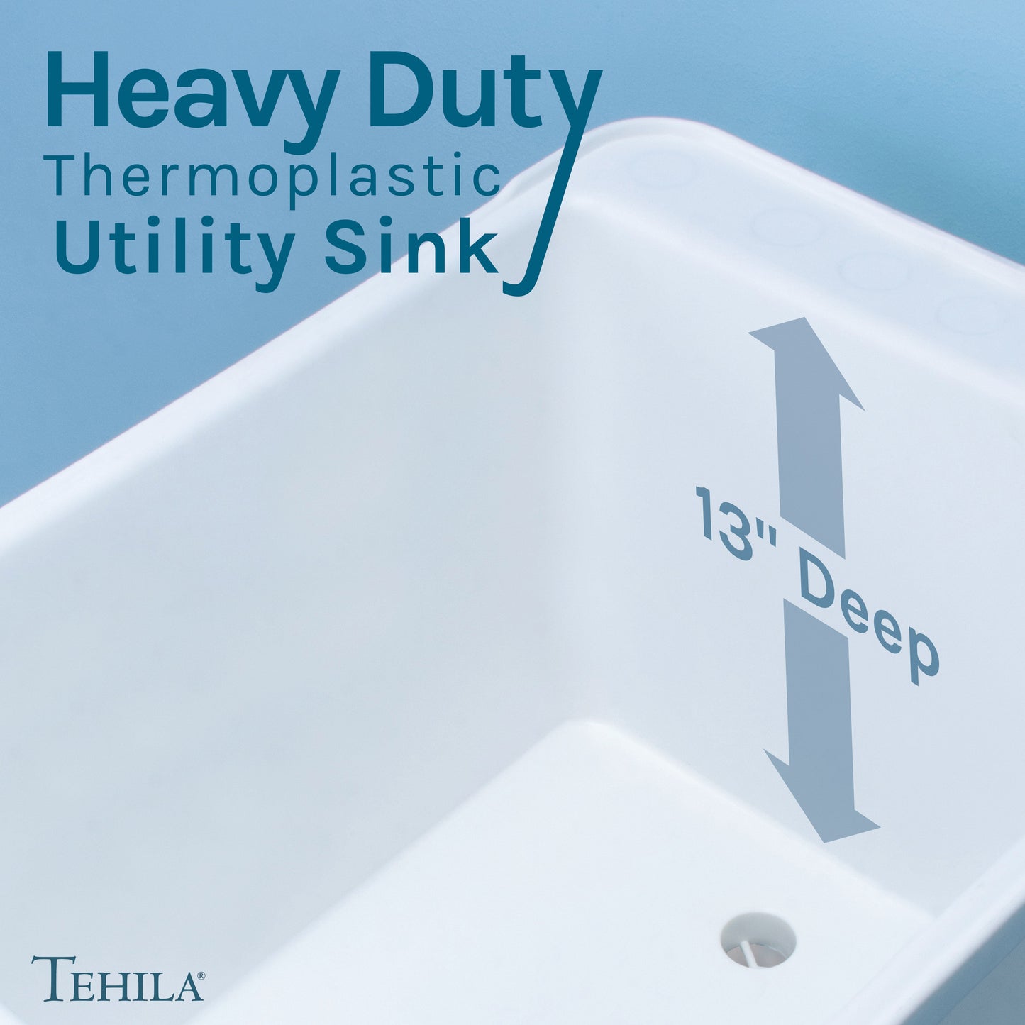 Tehila Space Saver Freestanding White Utility Sink with Chrome Finish Low-Profile Pull-Down Faucet