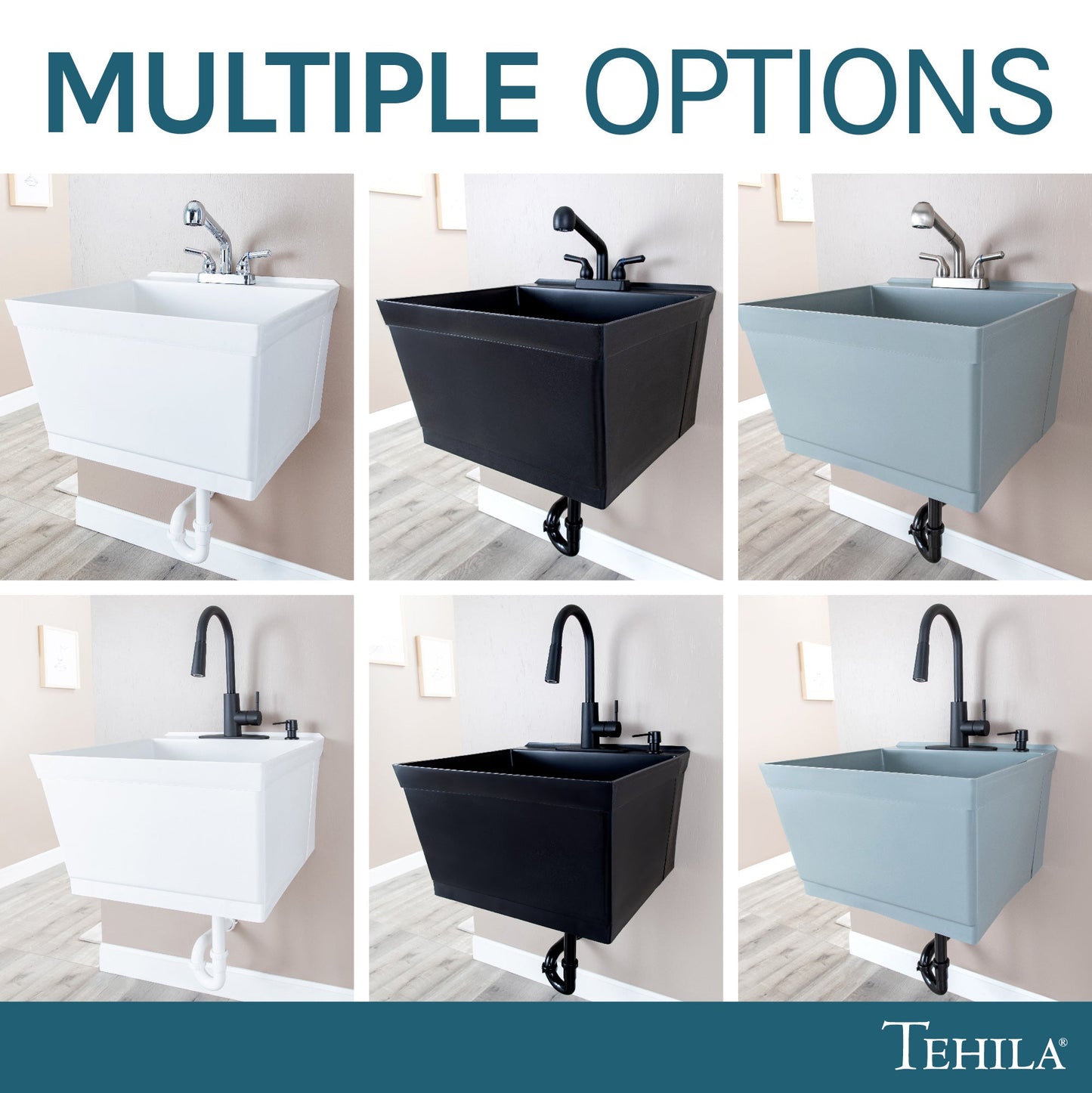 Tehila Standard Wall-Mounted Black Utility Sink, Water Supply Lines Included