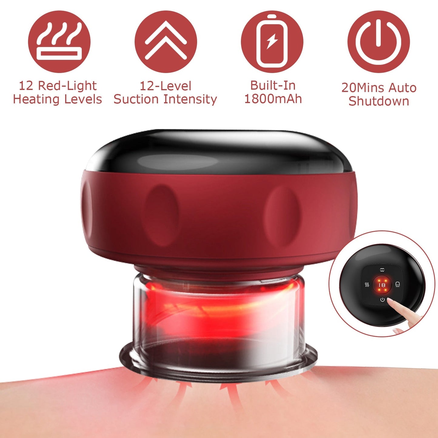 Electric Cupping Therapy Massager Electric Back Scraping Machine Vacuum Therapy Cupping Therapy Device with 12 Levels Temperature and Suction