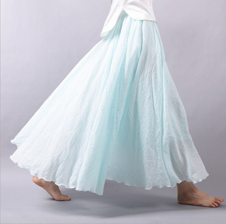 Mori Girl Art Plus Size Cotton And Linen Skirt Elastic Waist Linen A-line Skirt