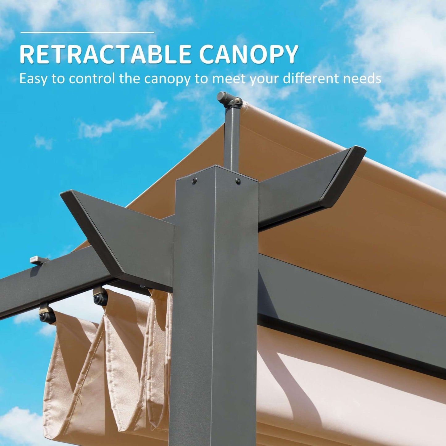 [11X16FT] Alora Heavy-Duty Outdoor Retractable Aluminum Pergola With Weather-Resistant Canopy (SAK91853)