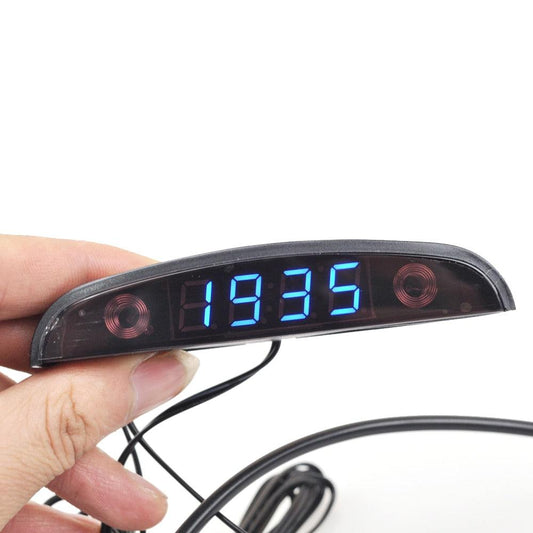 12V Car Interior 3 In 1 Car Clock Voltmeter Thermometer and Voltage Meter Monitor Touch Switch Blue Red Light Thermometers Voltmeter Gauge Electronic Clock LED Digital Display LCD Screen Clock