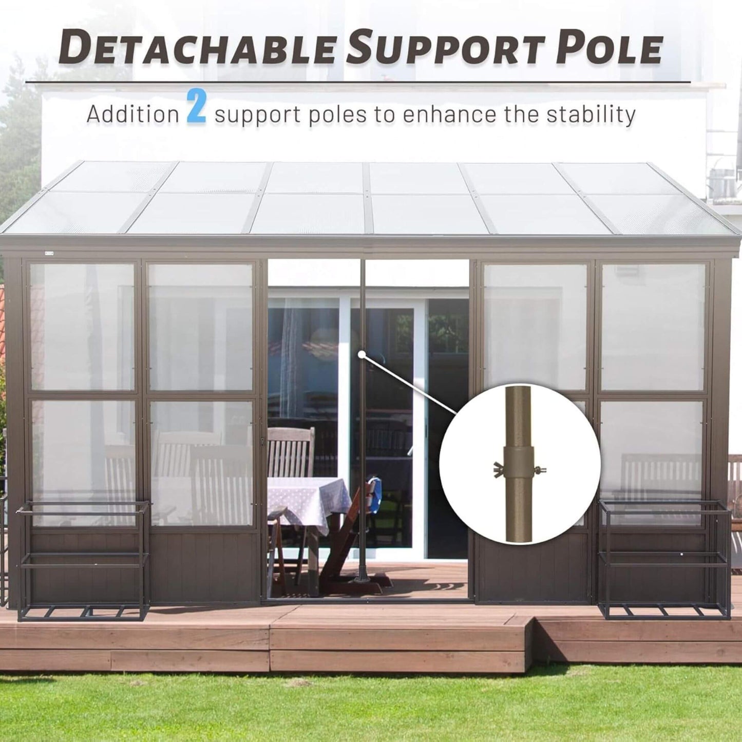 [12x16FT] Alora Pavilion Extra-Large All-Season Outdoor Wall-Mounted Sunroom Solarium With Detachable Polycarbonate Windows And Lockable Sliding Doors (SAK97835)