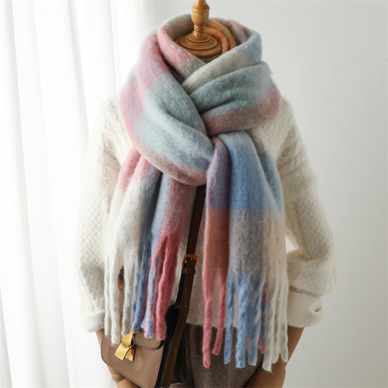 New Luxury Winter Soft Head Wraps Plaid Scarf Shawls Cashmere  Warm Cashmere Scarves Rainbow For Women