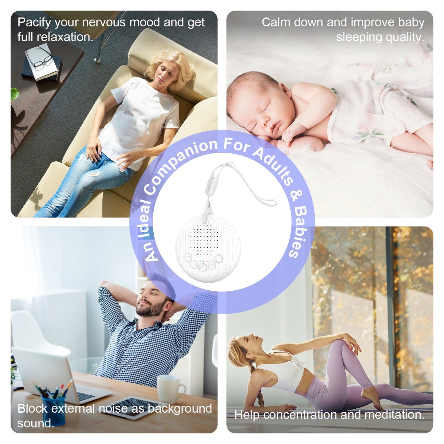 Portable White Noise Sound Machine For Baby Adult With 10 Soothing Sounds Volume Control Timer Settings Noise Detection Compact Size for Sleep Aid Off