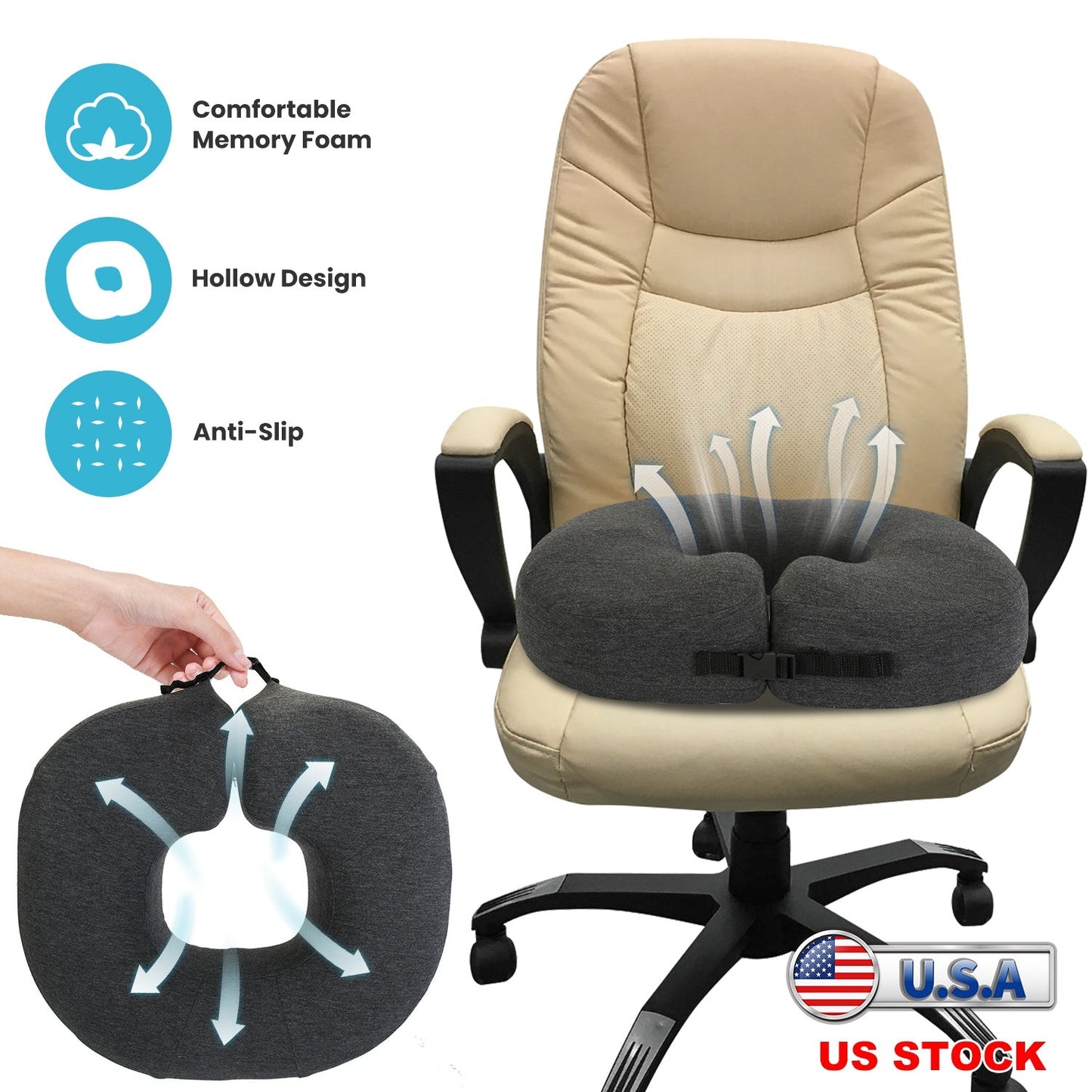 Donut Pillow Seat Cushion Memory Foam Donut Chair Cushions Ergonomic Seat Cushion Pad for Coccyx Prostate Sciatica Pelvic Floor Pressure Sores Office