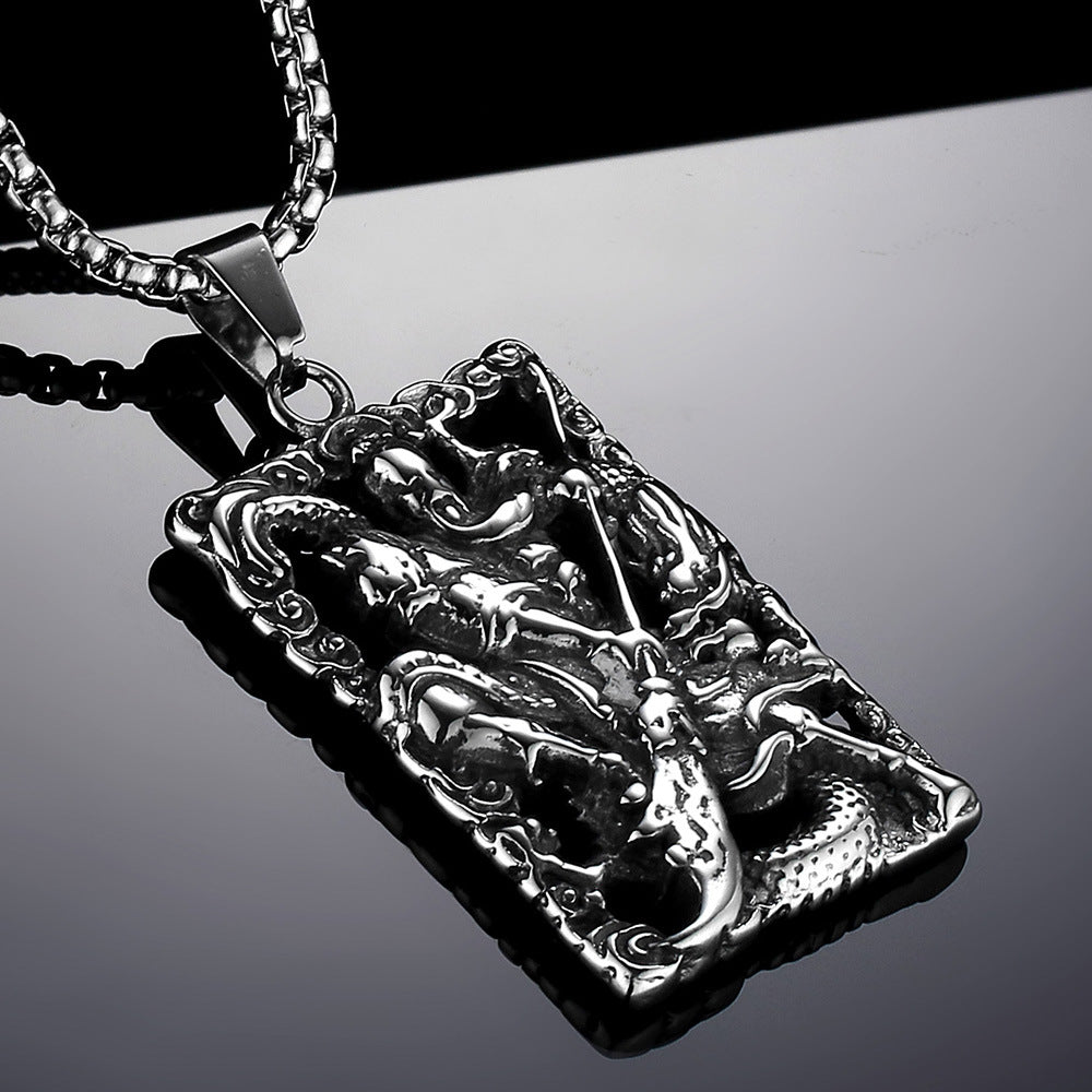Titanium steel lace relief Guan Gong pendant pendant