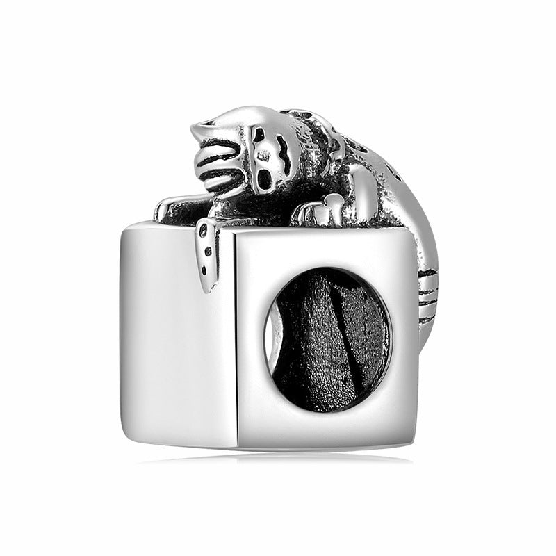 S925 Sterling Silver Beaded Toilet Bath Box Decadent Cat Bracelet Diy Accessories Beads