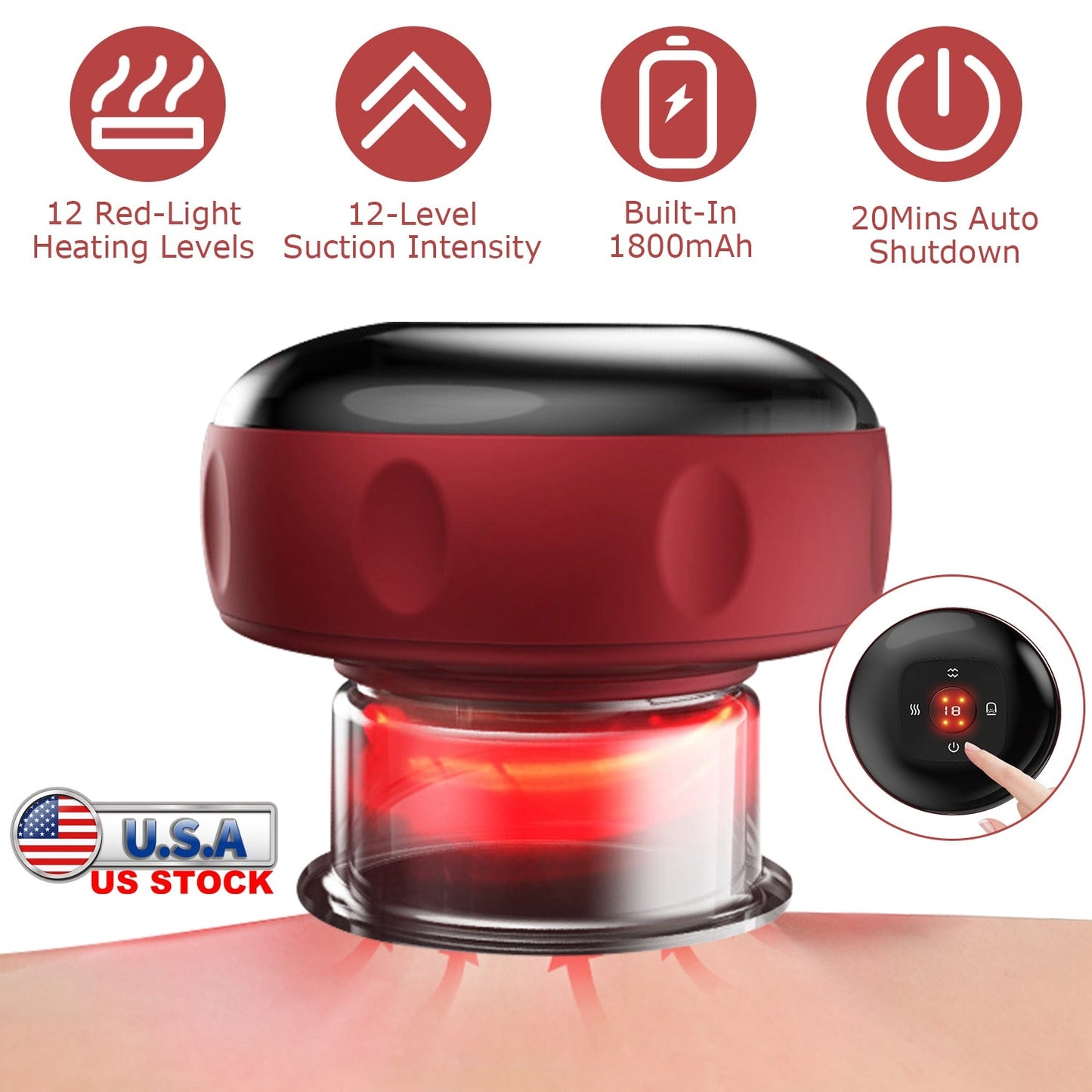 Electric Cupping Therapy Massager Electric Back Scraping Machine Vacuum Therapy Cupping Therapy Device with 12 Levels Temperature and Suction