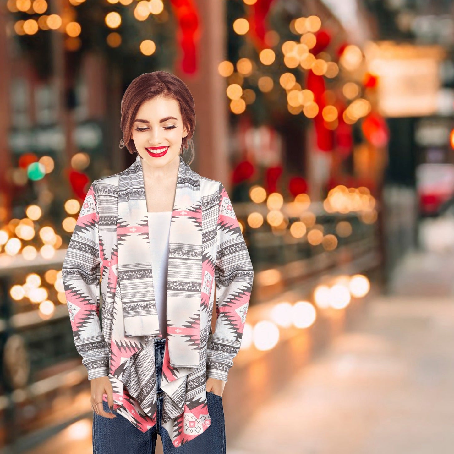 Women Open Front Cardigan Long Sleeve Shawl Neck Breathable Cardigan Well Collection w/ T-Shirt Tank Jeans Leggings