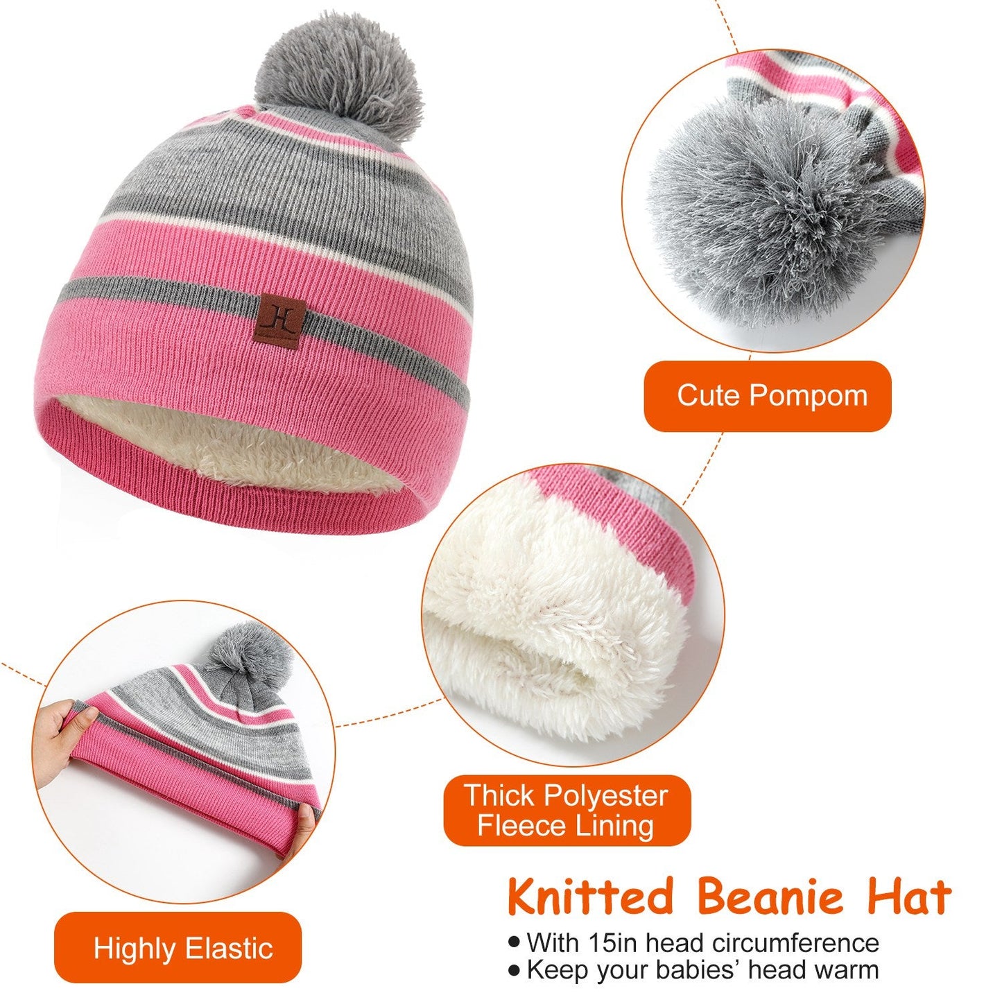 Winter Kids Knitted Hat Scarf Gloves 3Pcs Boys Girls