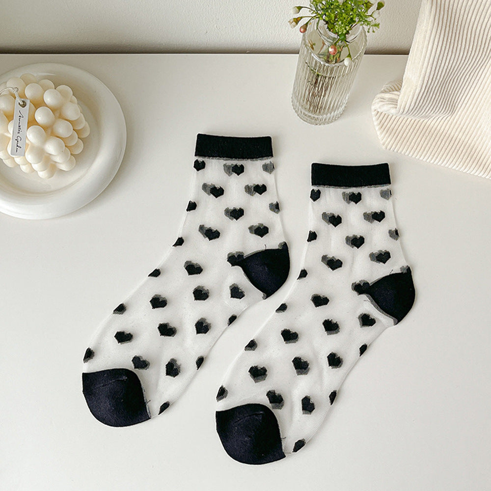 Women Socks New Fashion Long Transparent Cute Heart Thin Socks Female Summer Casual Sweet Funny Socks Stylish Ankle Socks For Women