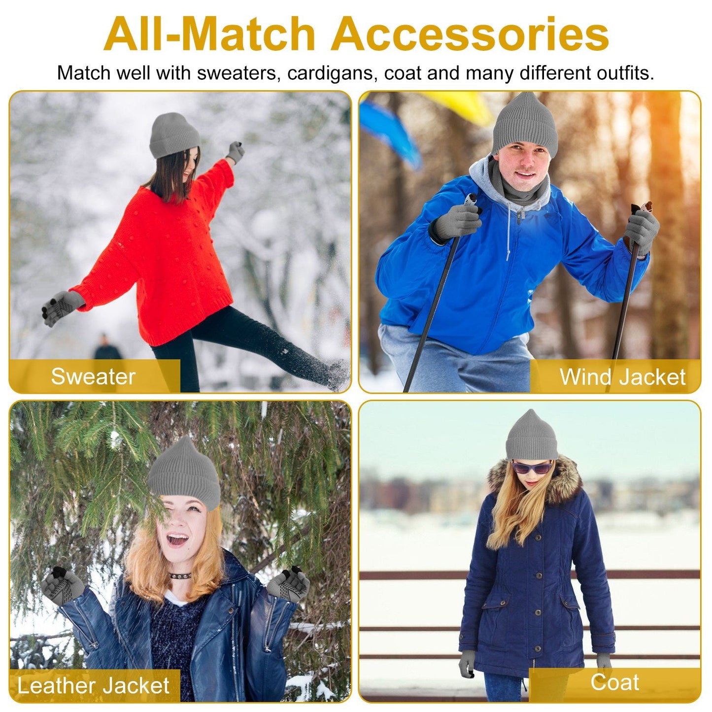 3Pcs Winter Warm Beanie and Touch Screen Gloves