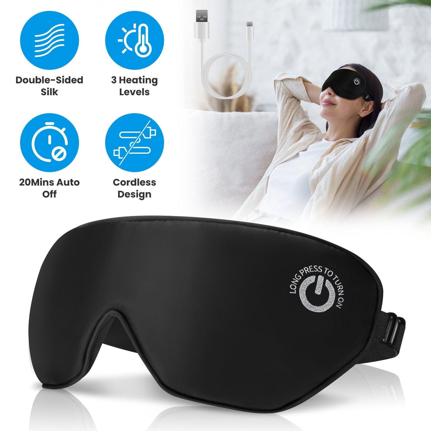Cordless Heated Eye Mask Silk Sleep Eye