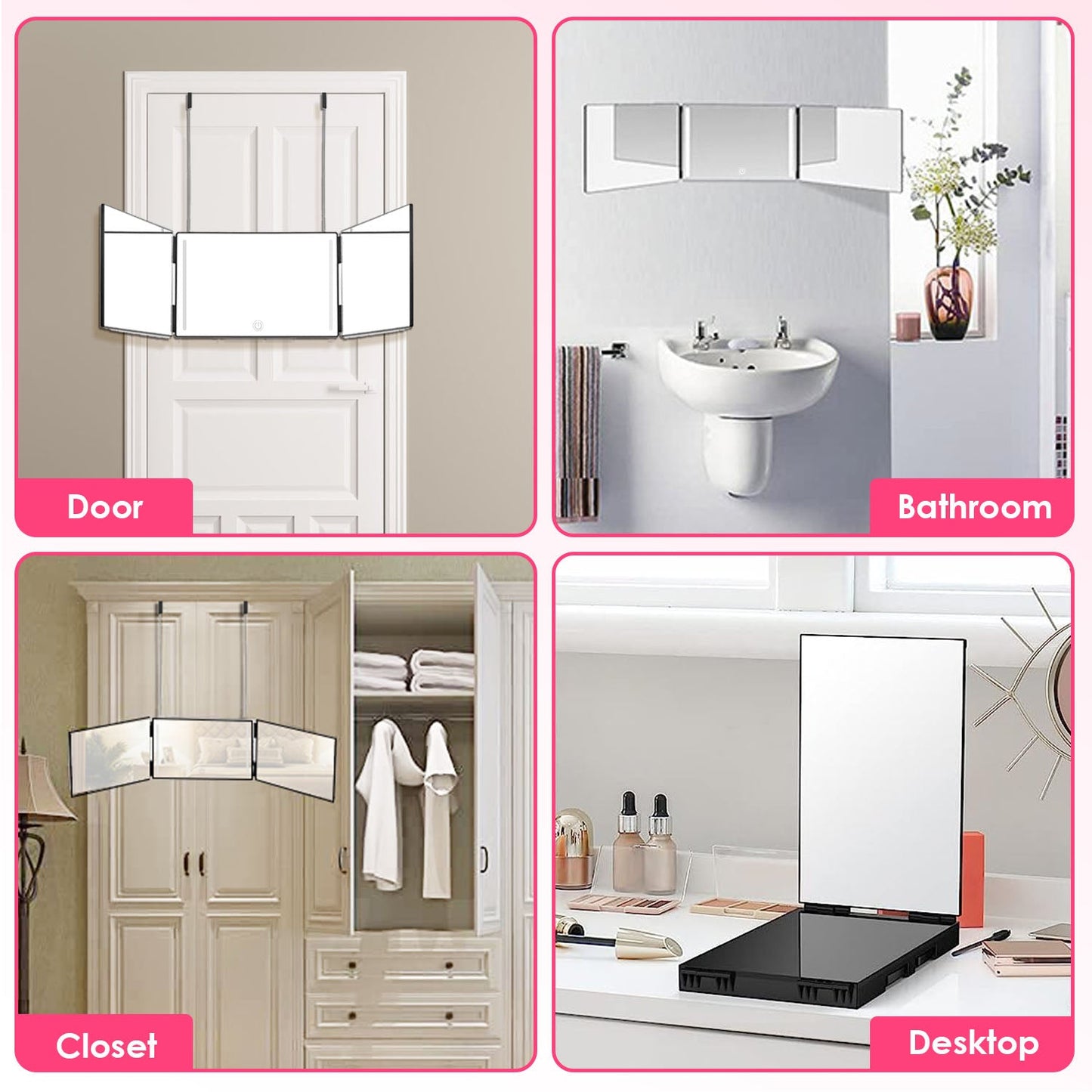 3 Way Mirror with LED Telescopic Hanger