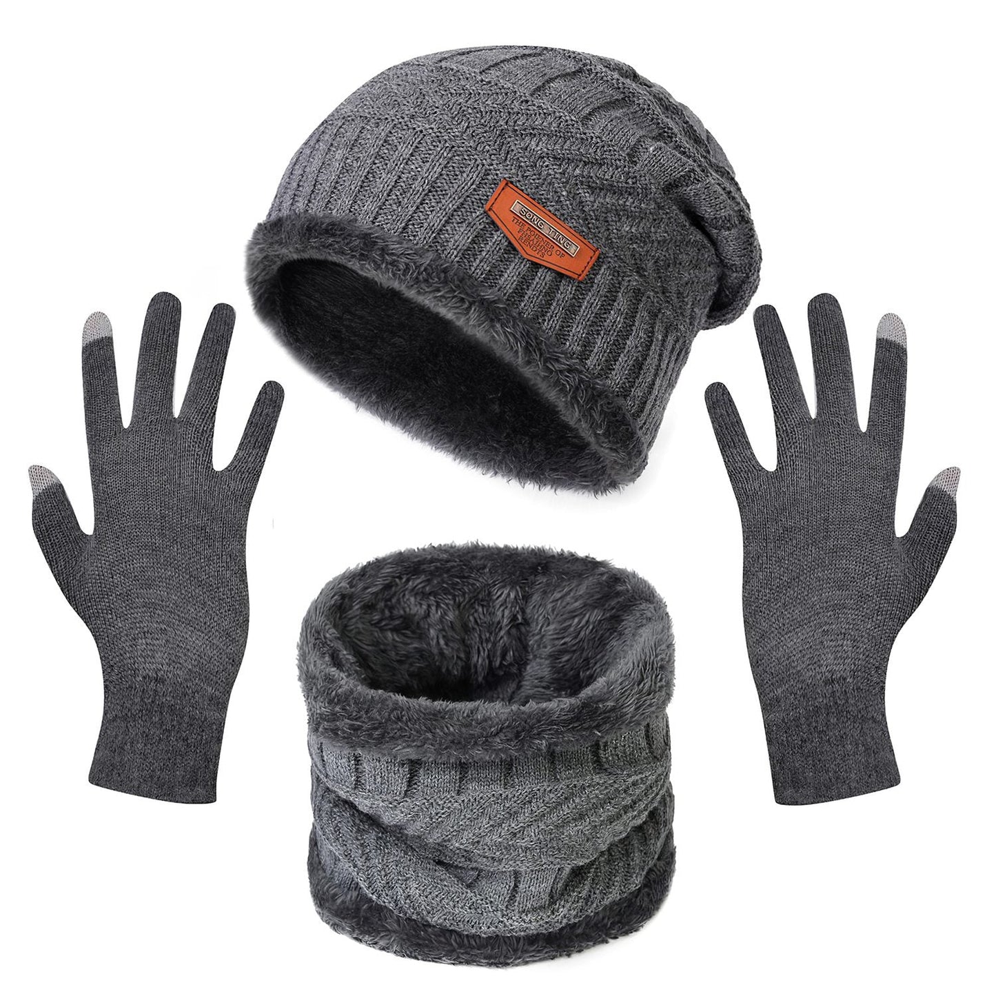 Unisex Winter Warm Knitted Beanie Scarf Gloves Set