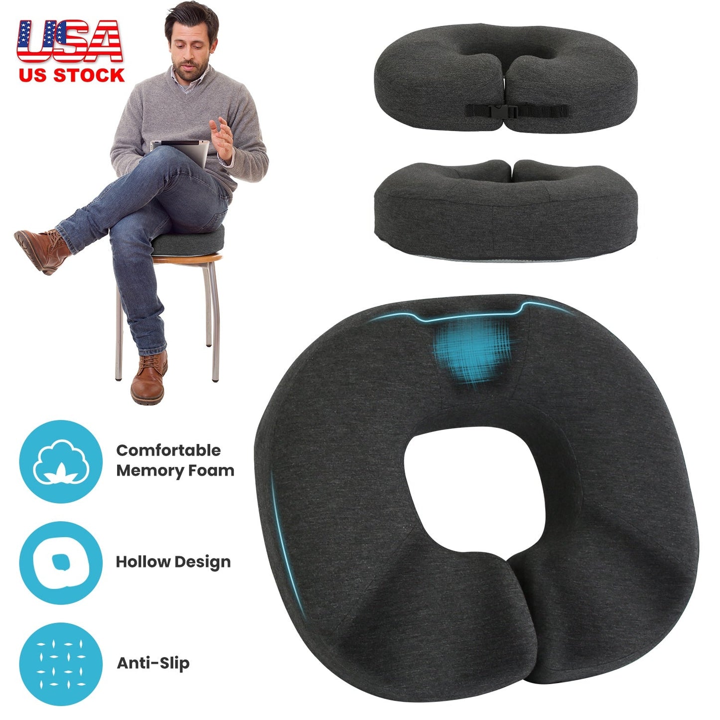 Donut Pillow Seat Cushion Memory Foam Donut Chair Cushions Ergonomic Seat Cushion Pad for Coccyx Prostate Sciatica Pelvic Floor Pressure Sores Office