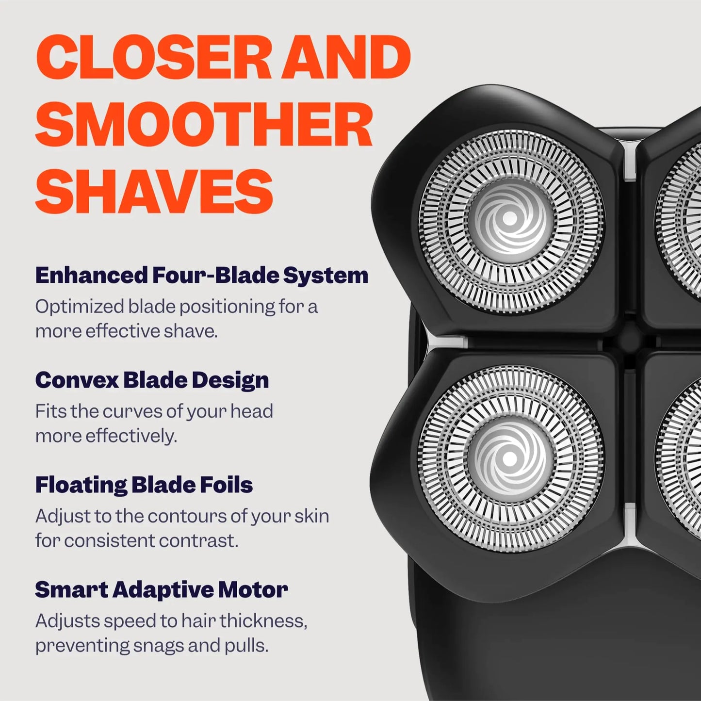 Freebird FlexSeries Pro Electric Head Shaver - Fast Smooth Head Shaver, Wet/Dry Shaving, Anti-Pinch, Rotary Electric Razor, USB Rechargeable, Cordless, 4 Flexible Blades, Ideal Gifts for Bald Men