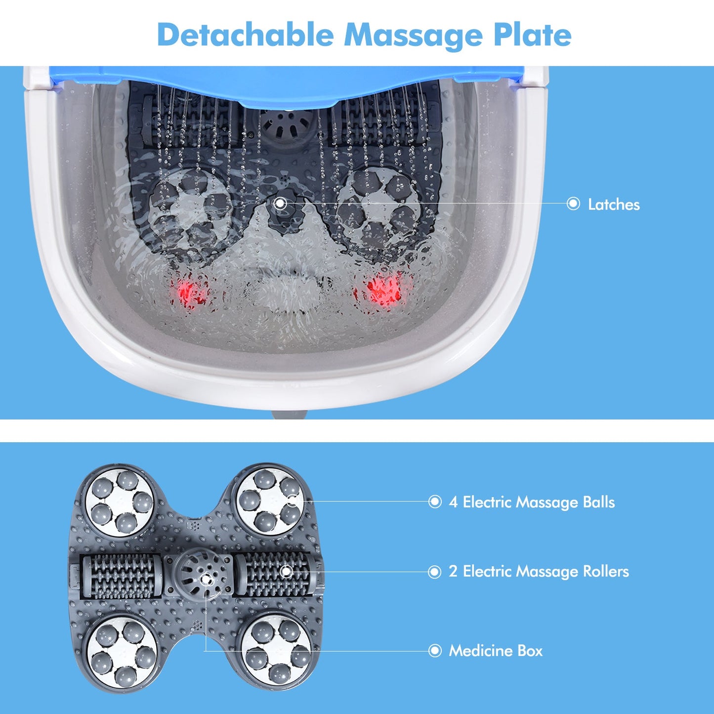 Portable All-In-One Heated Foot Bubble Spa Bath Motorized Massager-Blue