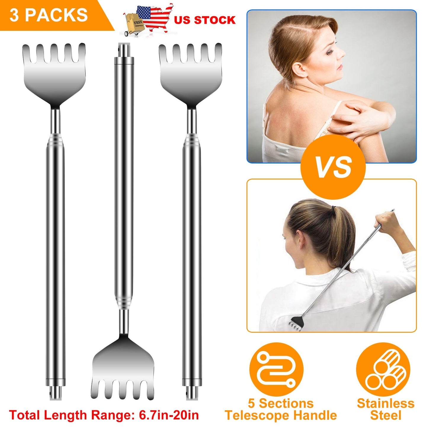 3Pcs Telescopic Back Scratchers