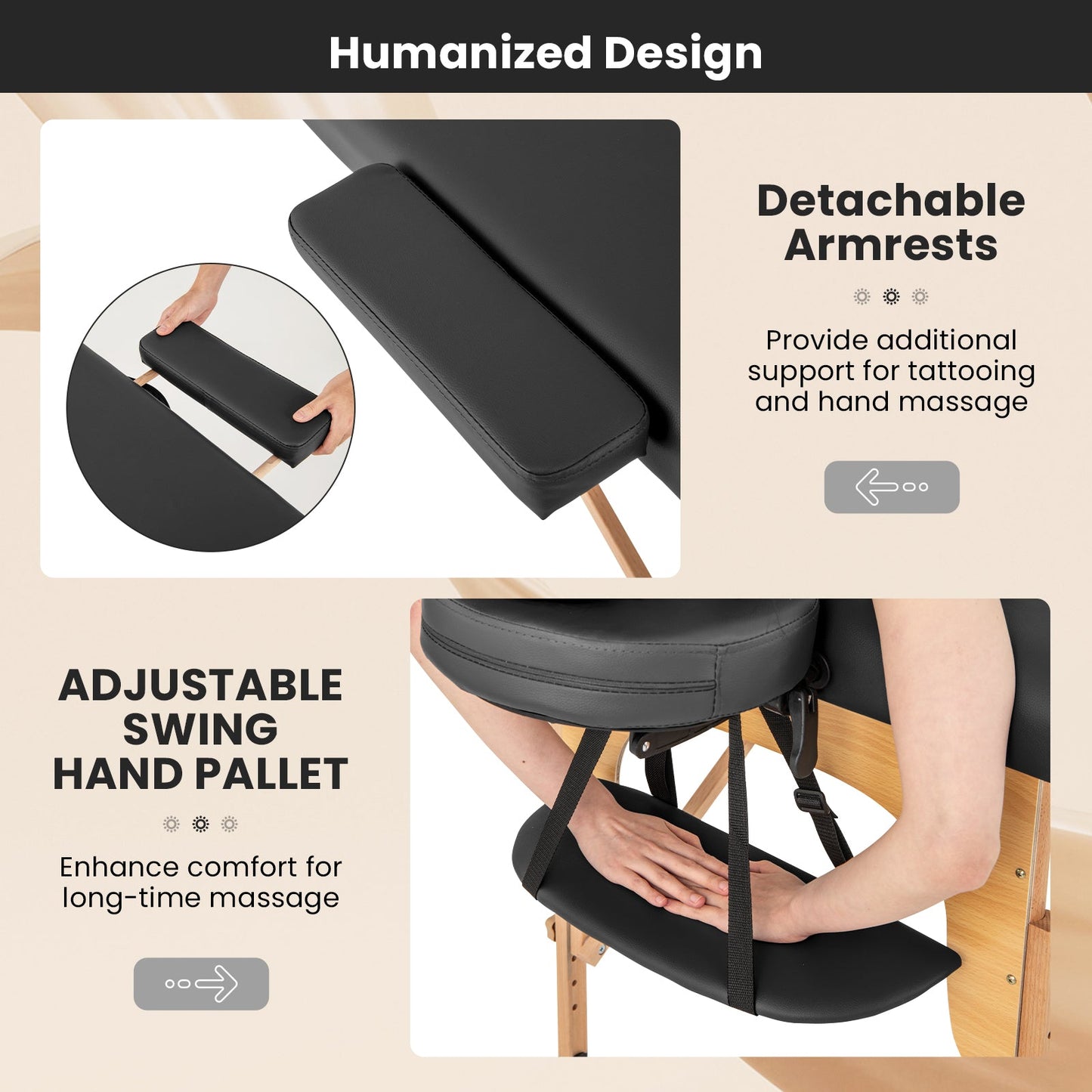 84 Inch Foldable Massage Table with Carrying Bag and Height Adjustable-Black