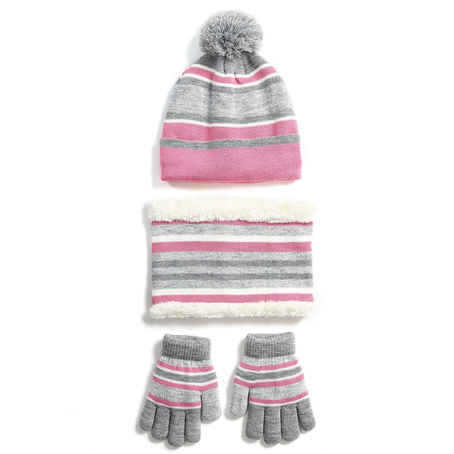 Kids Winter Warm Knitted Hat Scarf Gloves Set