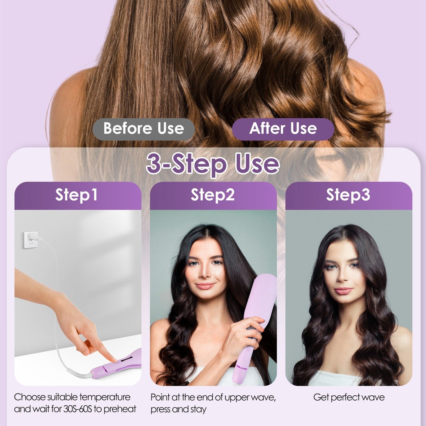 Ceramic Hair Waver Iron – 1.41" Barrel, 5 Temps