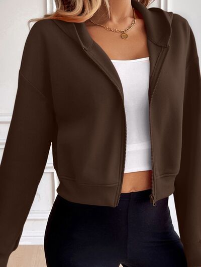 Relaxed Minimalist Zip-Up Dropped Shoulder Hooded Jacket Casual & Comfortable Lightweight Outerwear