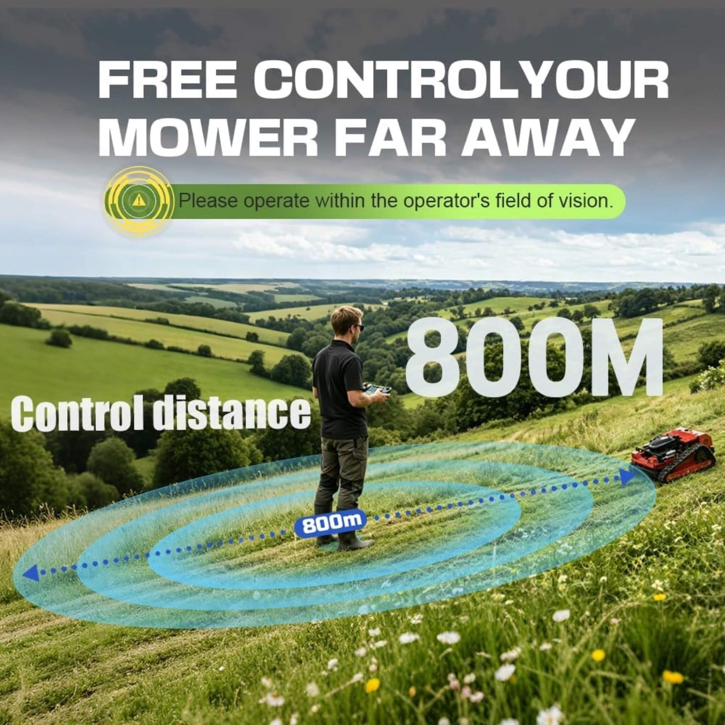 OVK Heavy-Duty 9HP 225CC Remote-Controlled All-Terrain Gas-Powered Lawn Mower With 21-Inch Cutting Width (SAK78412)