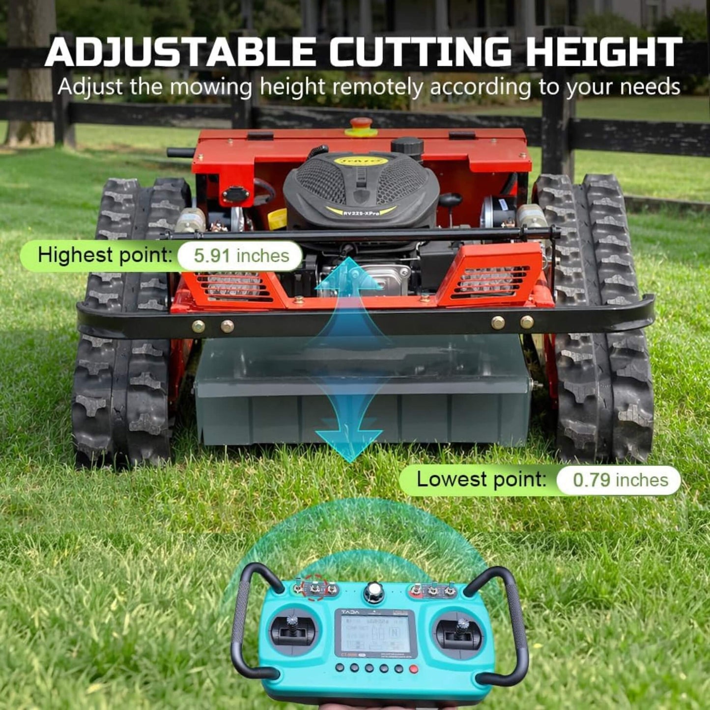 OVK Heavy-Duty 9HP 225CC Remote-Controlled All-Terrain Gas-Powered Lawn Mower With 21-Inch Cutting Width (SAK78412)