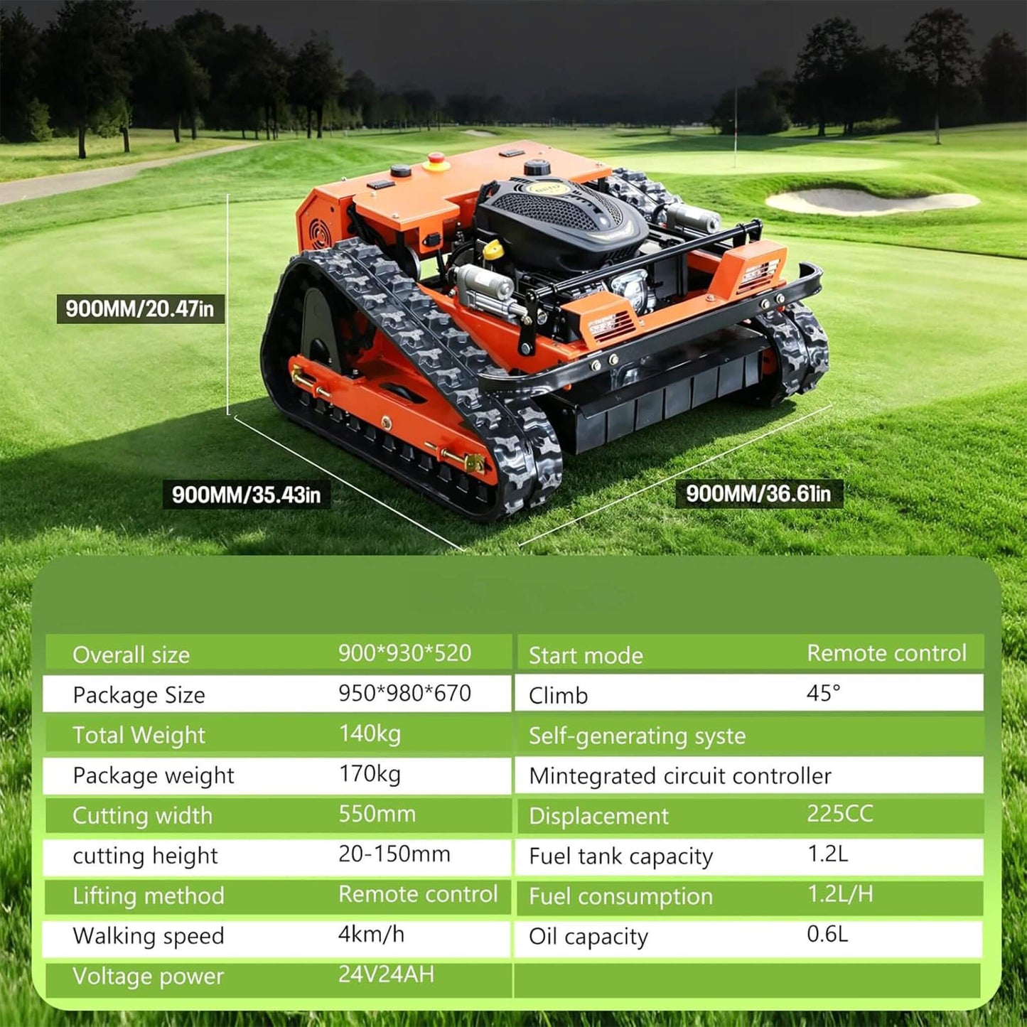 OVK Heavy-Duty 9HP 225CC Remote-Controlled All-Terrain Gas-Powered Lawn Mower With 21-Inch Cutting Width (SAK78412)